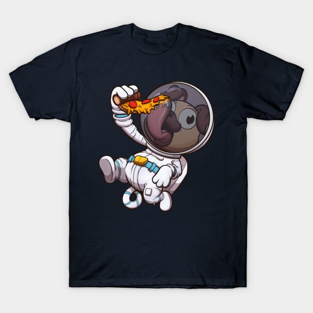 Astronaut Pug Eating Pizza Slice T-Shirt by TheMaskedTooner